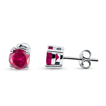 Solitaire Push Back Stud Earring Round Simulated Ruby 925 Sterling Silver Wholesale